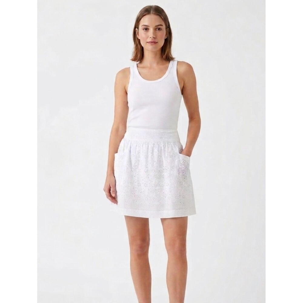 AUGUST SILK White Eyelet Cotton Skirt with Pockets Size 4 Lined Cottagecore